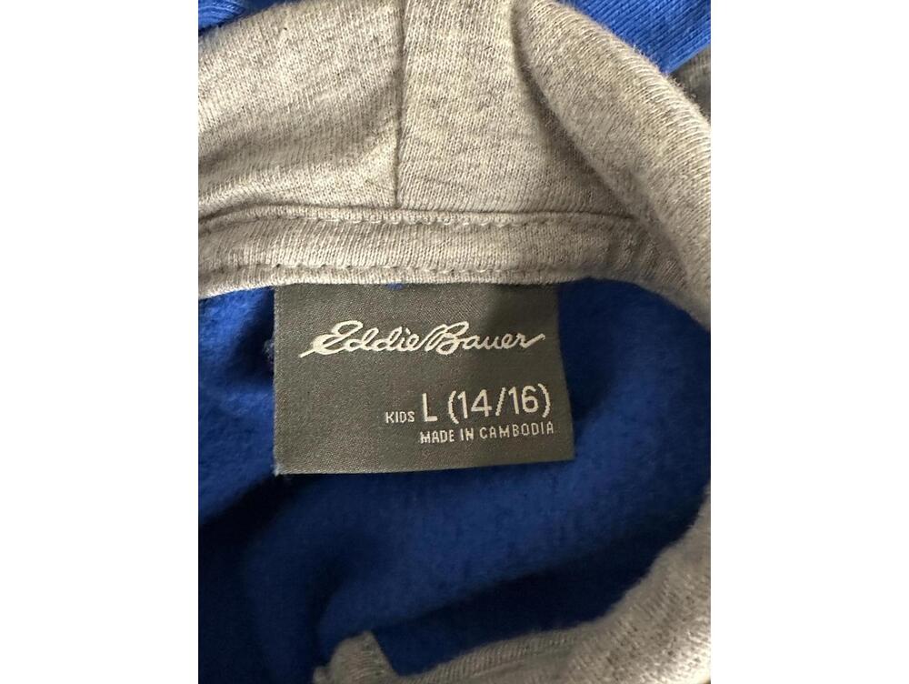 Eddie Bauer blue retro graphic pullover hoodie/hooded sweatshirt Youth L (14-16) - Picture 8 of 8